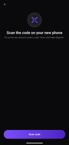 The scan screen in Sleke Migrate, asking you to scan the code on your new phone.